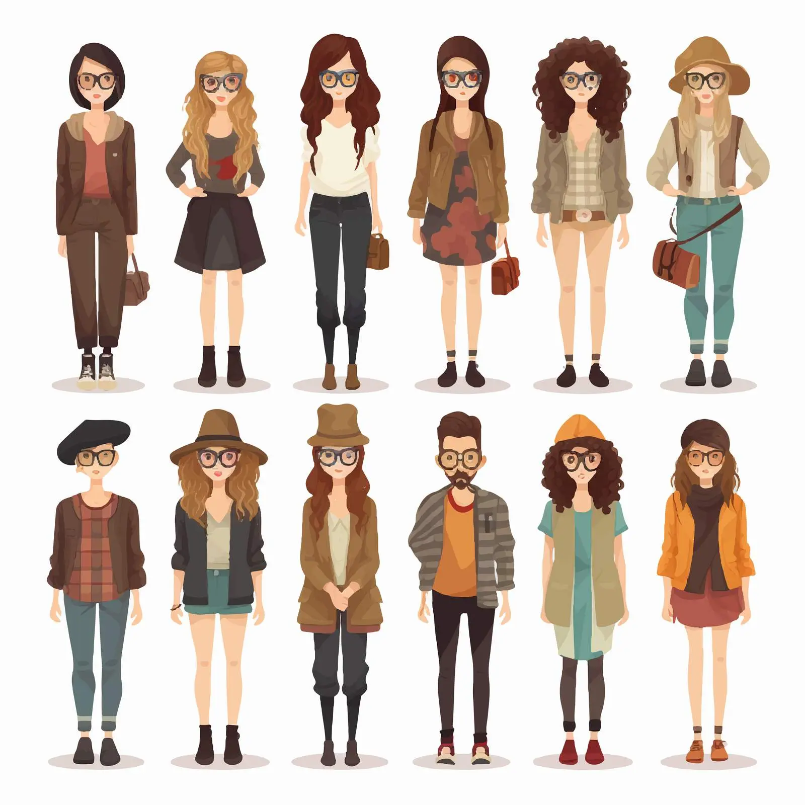 Female Hipster in Various Costumes Vector Art — free download from Dotvec