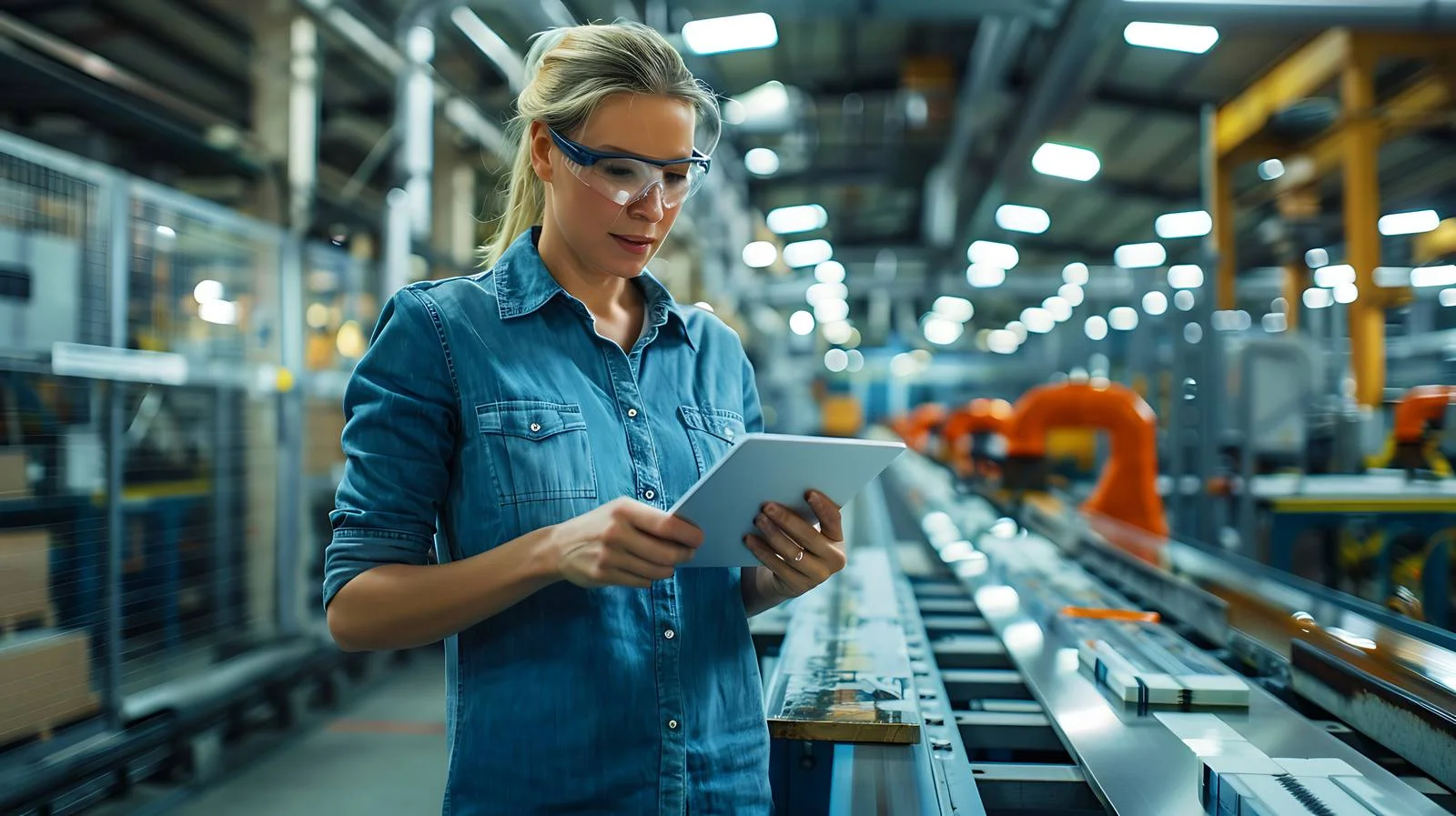 Businesswoman using tablet while standing — free download from Dotvec
