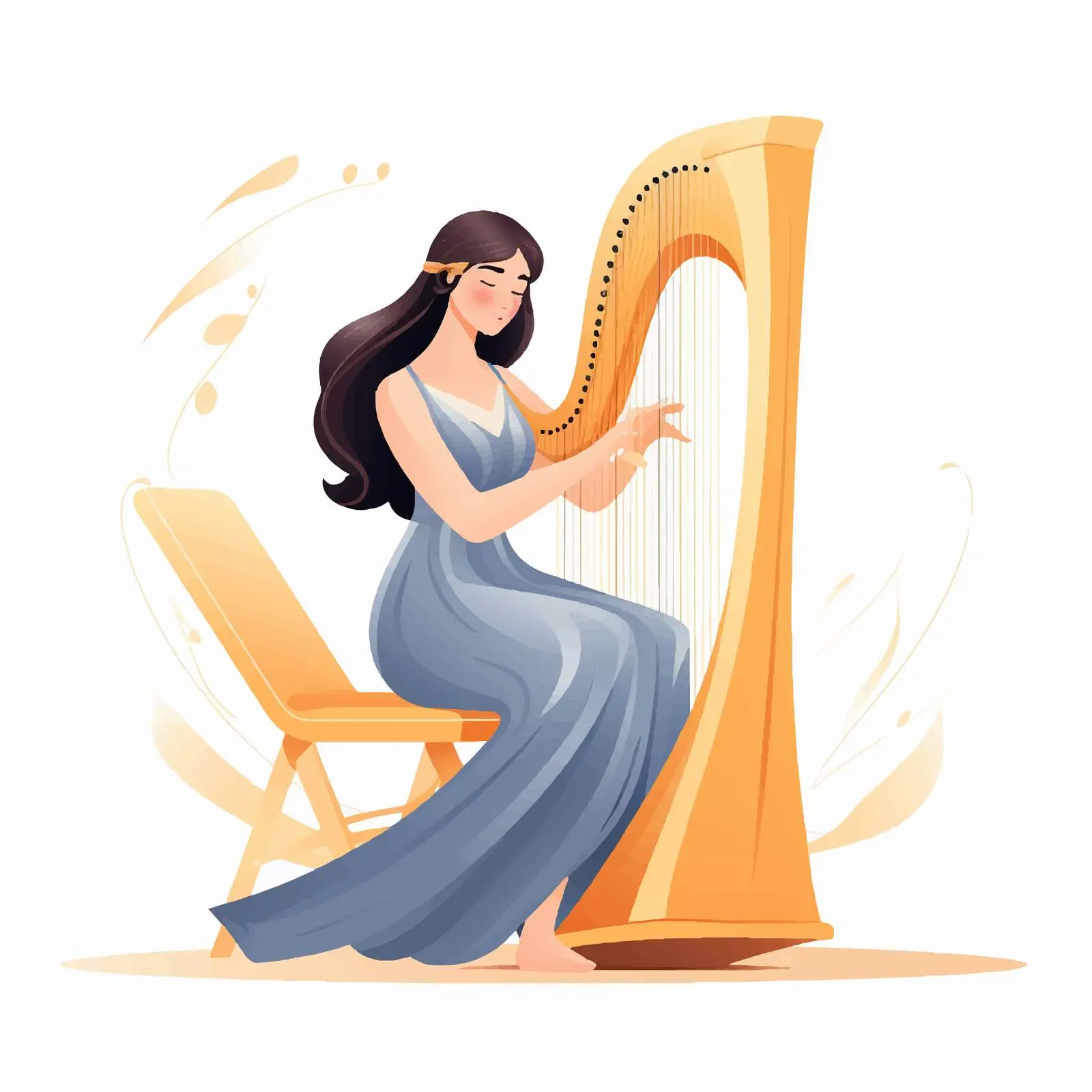 Female Musician Playing Harp in Dress — free download from Dotvec
