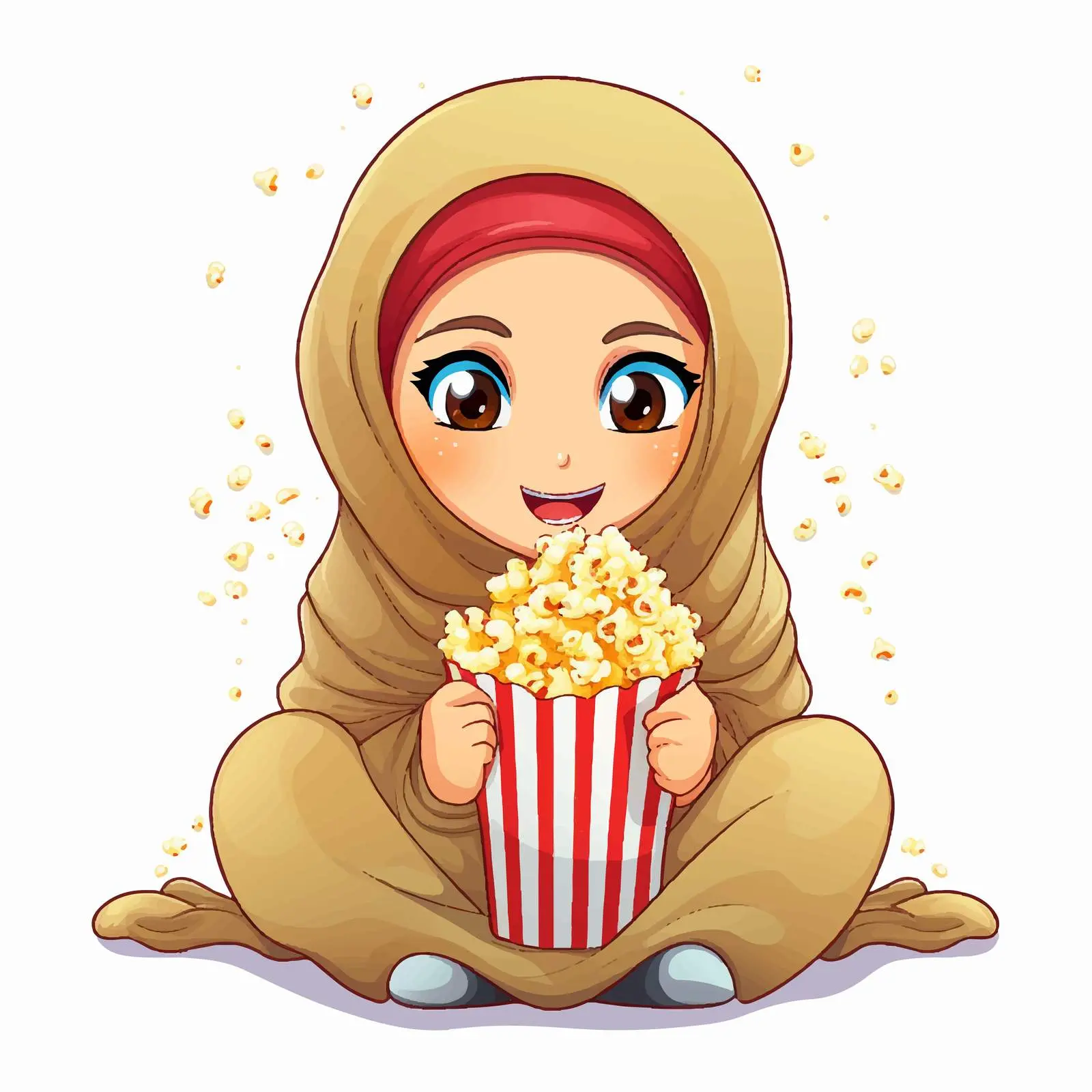 Muslim Woman Cartoon Enjoying Popcorn Illustration — free download from Dotvec