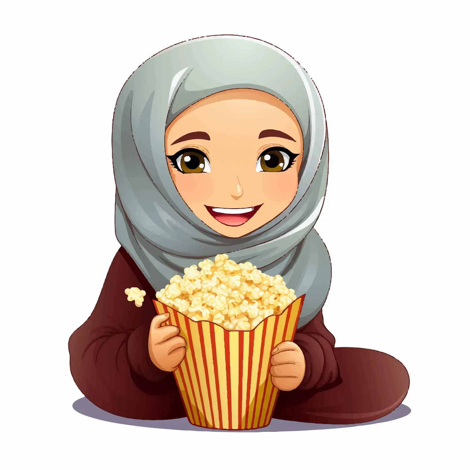 Female Muslim Cartoon Character Enjoying Popcorn — free download from Dotvec