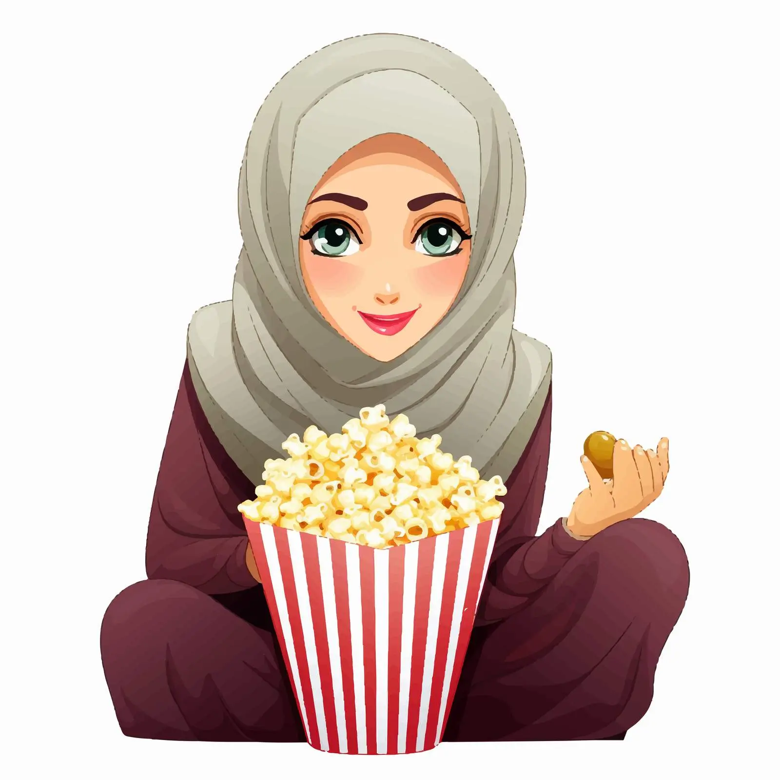 Female Muslim Cartoon Character Enjoying Popcorn — free download from Dotvec