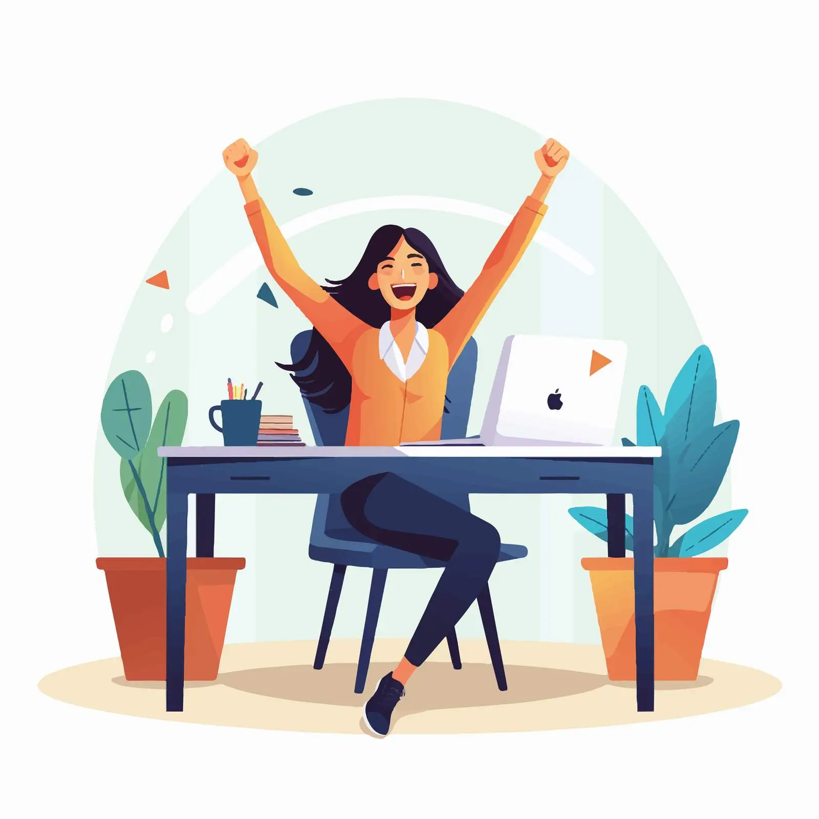 Joyful Female Office Worker at Desk — free download from Dotvec