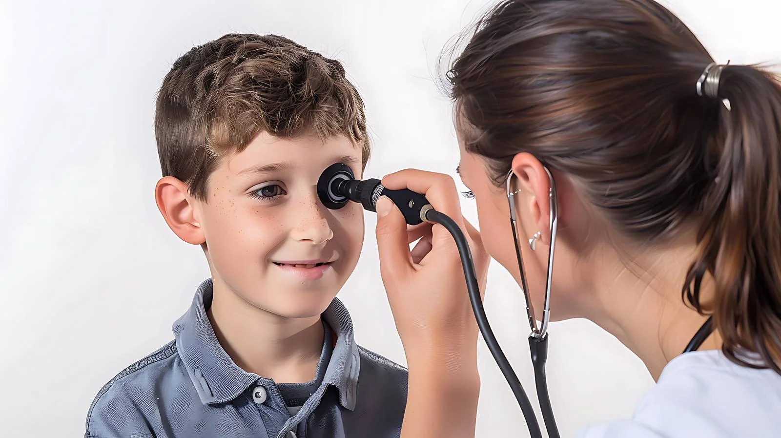 Pediatrician Examining Boy with Otoscope — free download from Dotvec