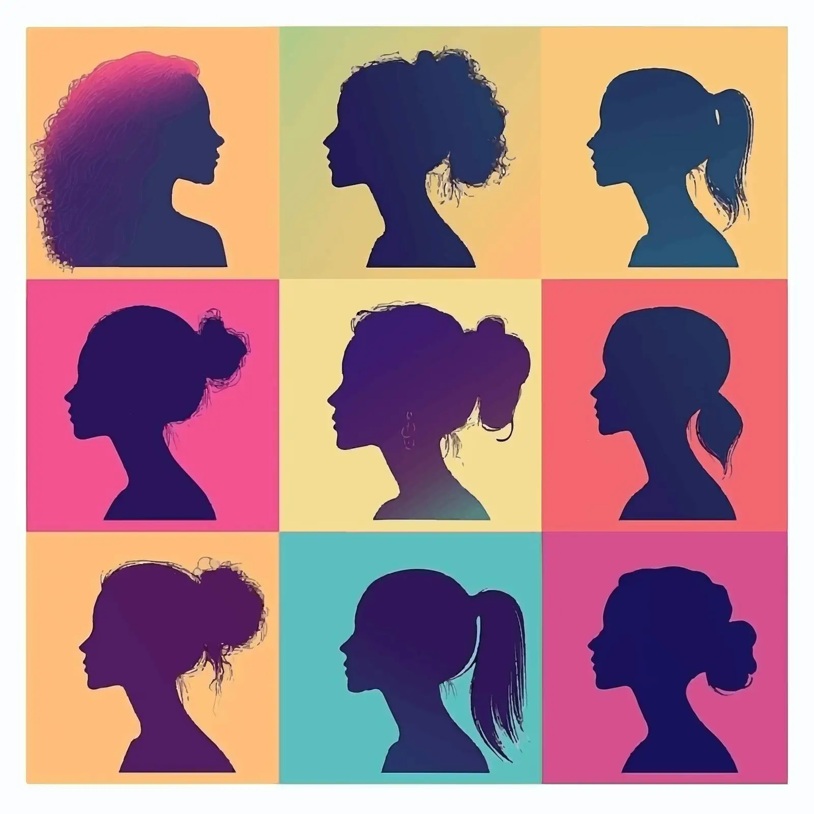 Colorful Female Profiles on Gradient Background — free download from Dotvec
