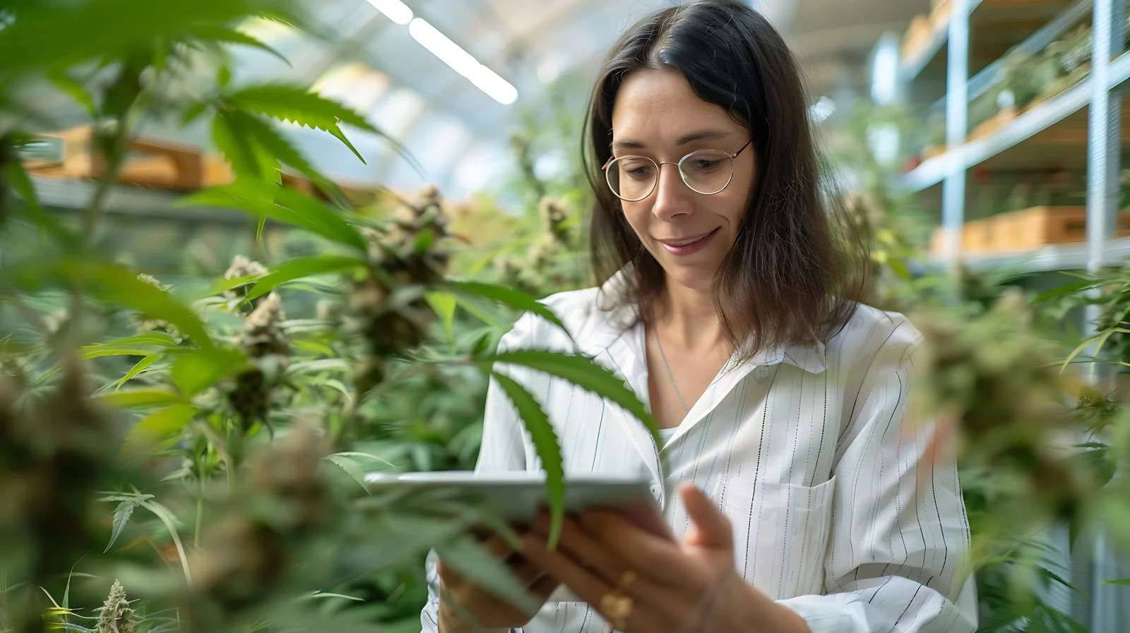 Botanist analyzing cannabis leaves and flowers — free download from Dotvec