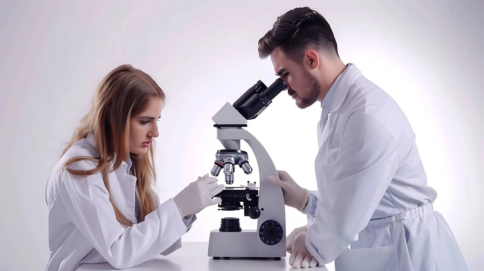 Dedicated Female Scientist Researching Microscope Image — free download from Dotvec