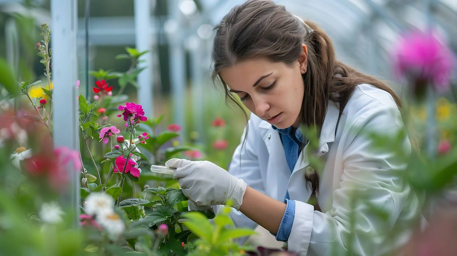 Botanist examining greenhouse flora in France — free download from Dotvec