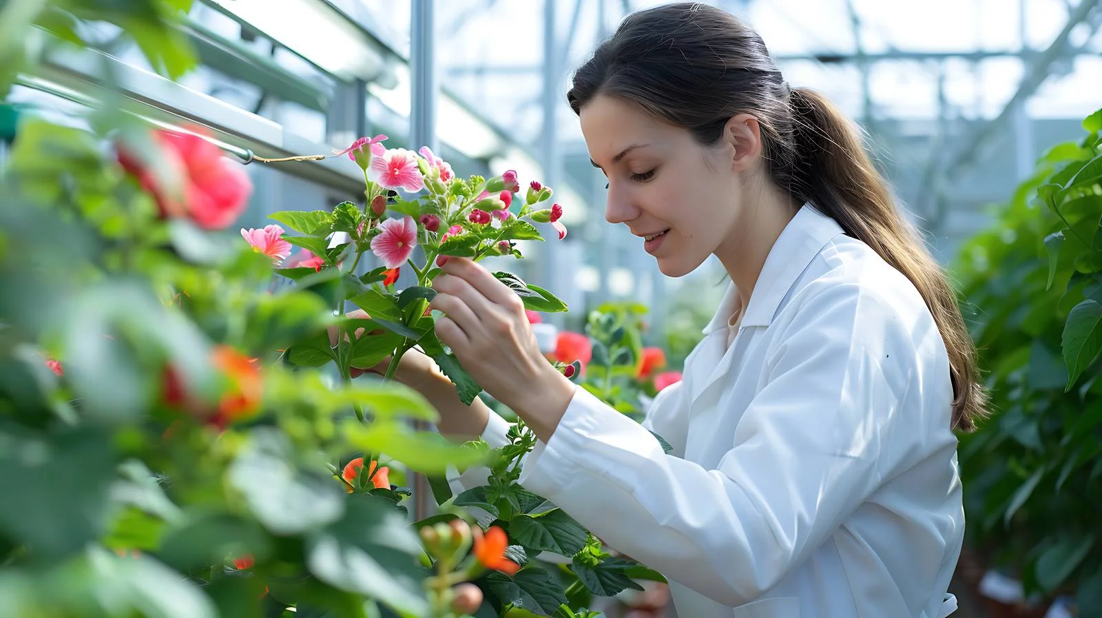 Botanist examining plants in greenhouse laboratory — free download from Dotvec