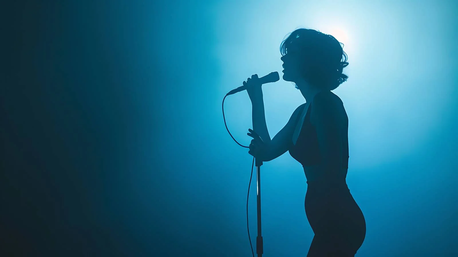 Professional Female Singer on Blue Background — free download from Dotvec