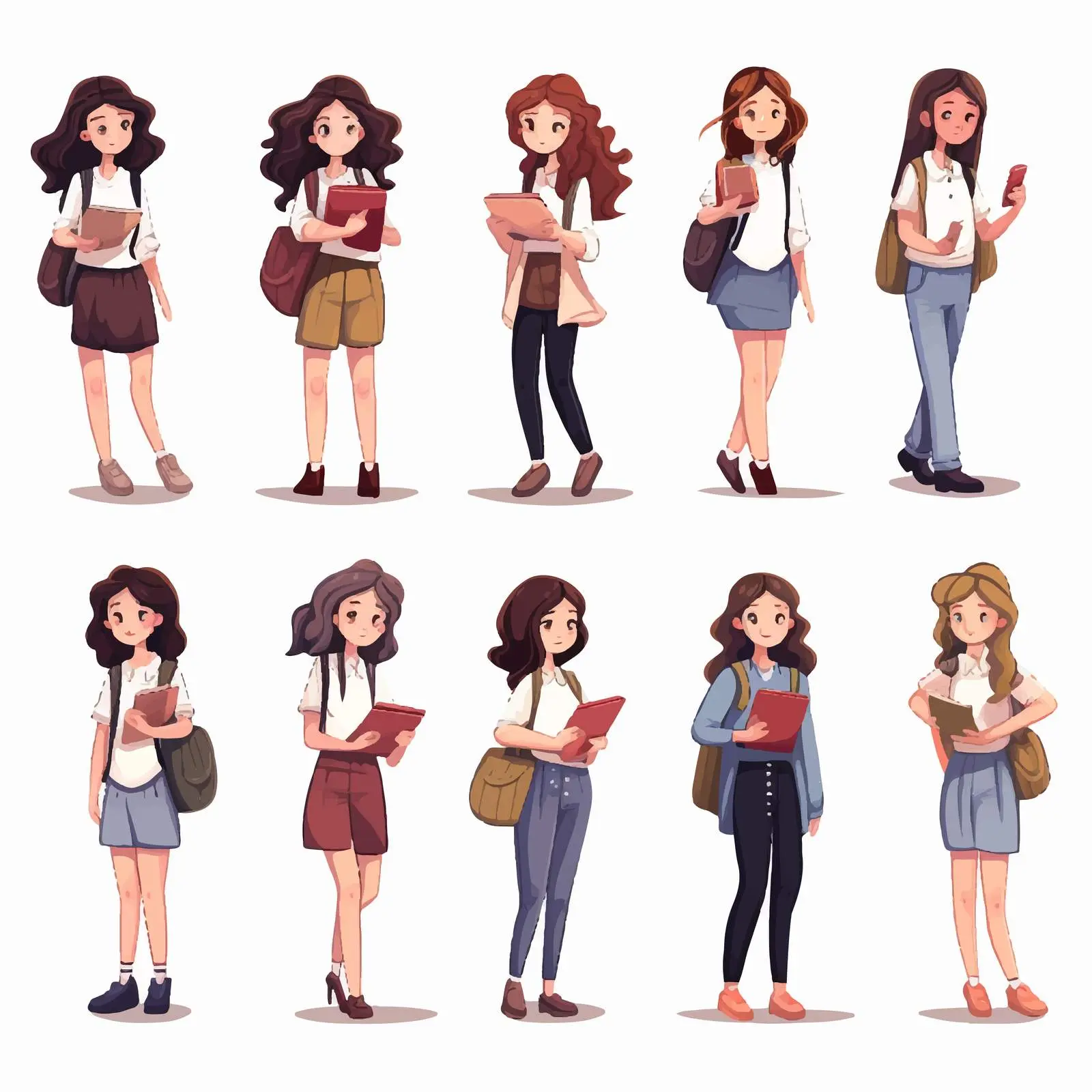 Female Students Character Animation Set — free download from Dotvec