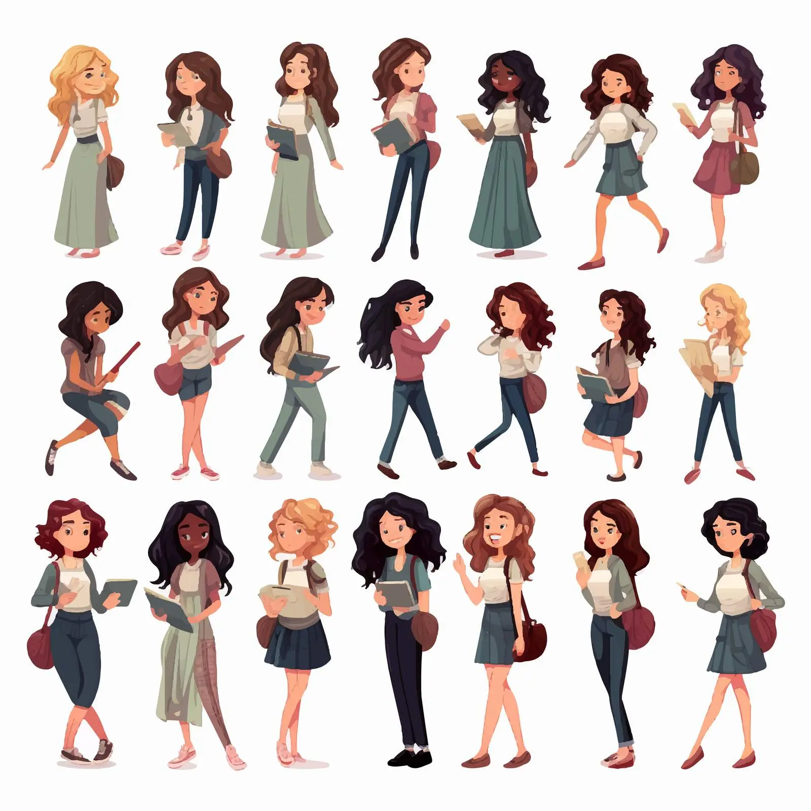 Female Students Character Animation Set — free download from Dotvec