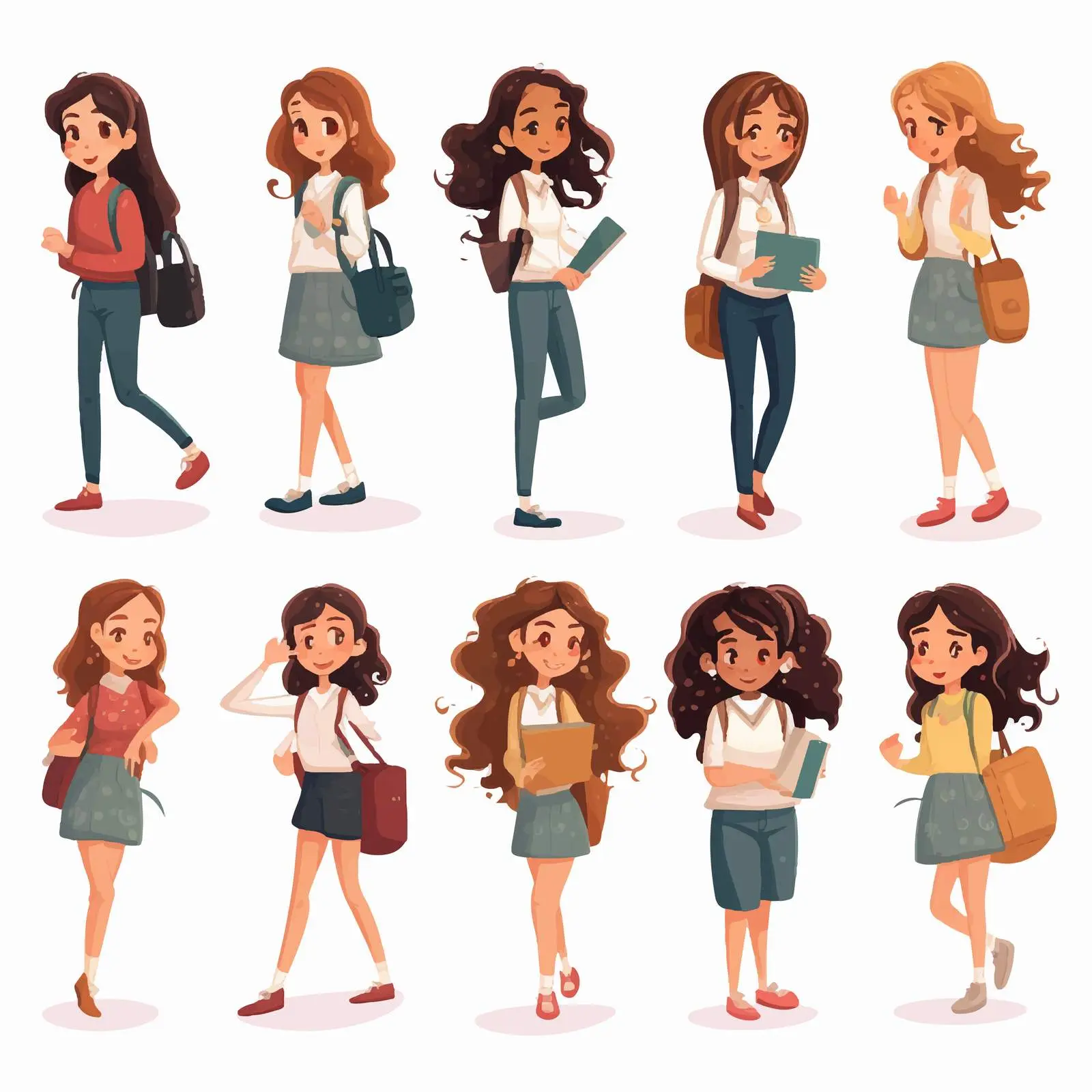 Female Students Character Animation Set — free download from Dotvec