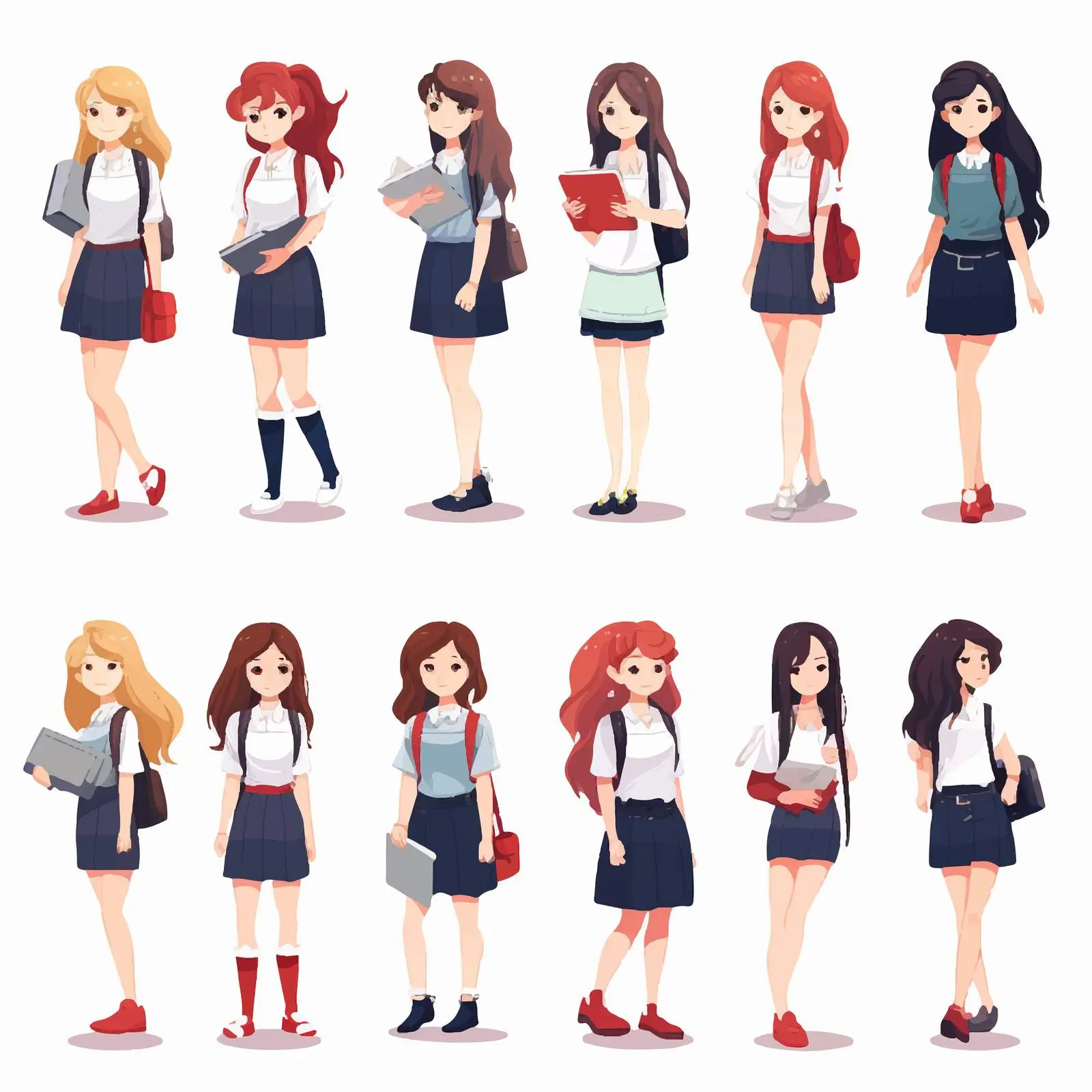 Female Student Character Animation Cartoon Set – free teen girl image from Dotvec