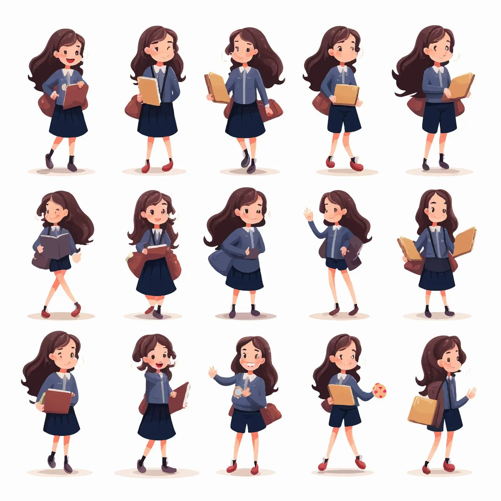 Female Students Character Animation Set Cartoon — free download from Dotvec