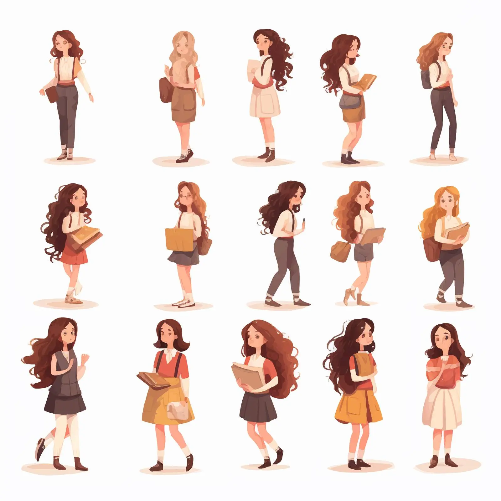 Female Students Character Animation Set — free download from Dotvec