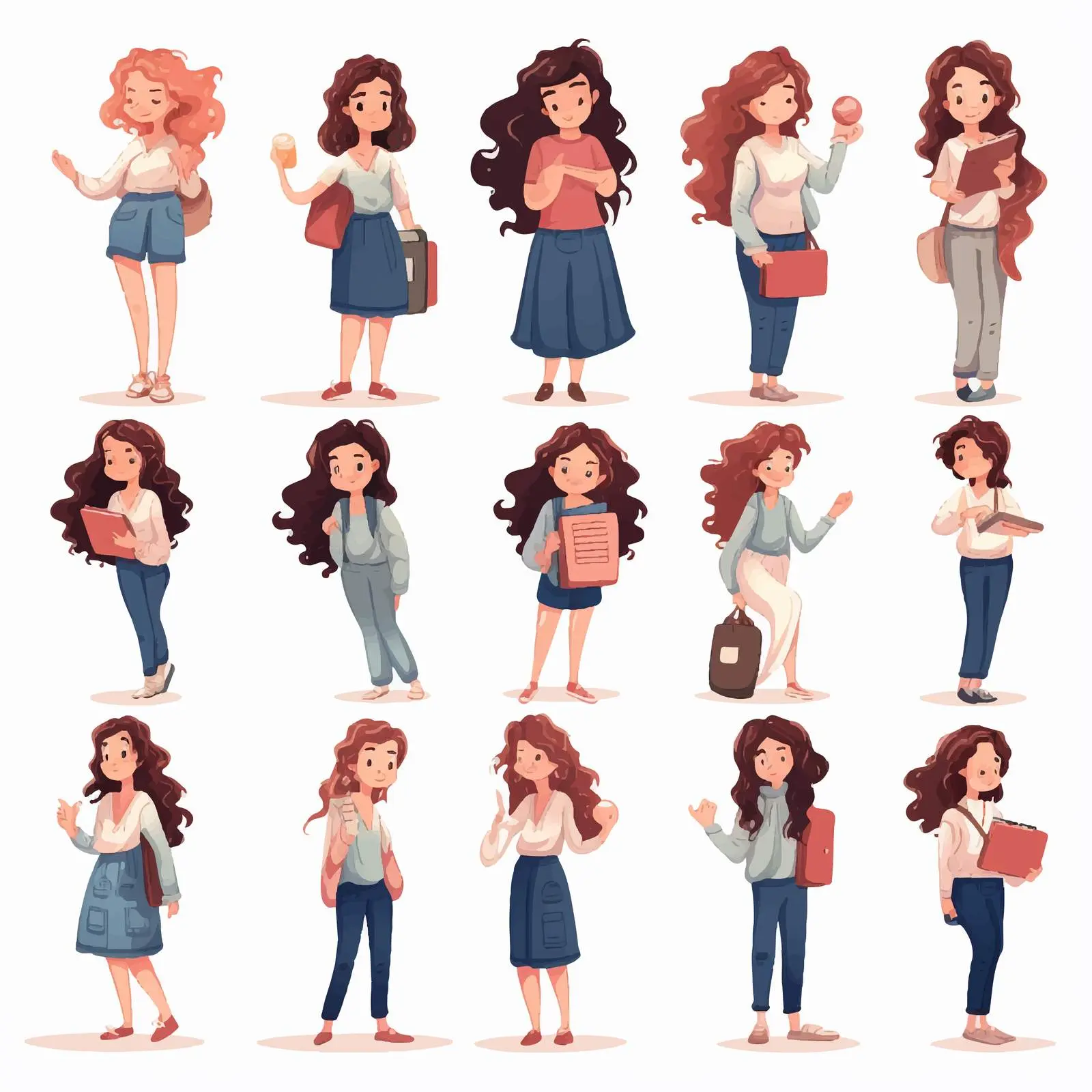Full Length Cartoon Female Student Animation Set — free download from Dotvec