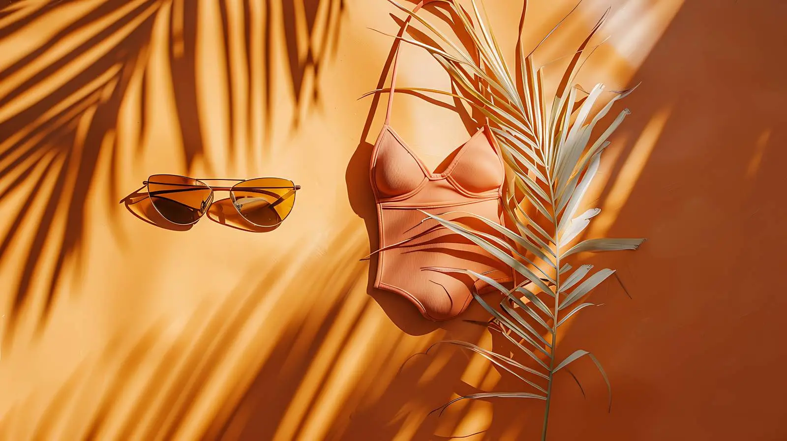 Stylish Female Swimsuit with Sunglasses and Palms – free model image from Dotvec