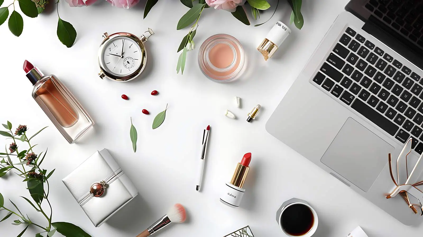 Modern Feminine Home Office Desk Workspace — free download from Dotvec