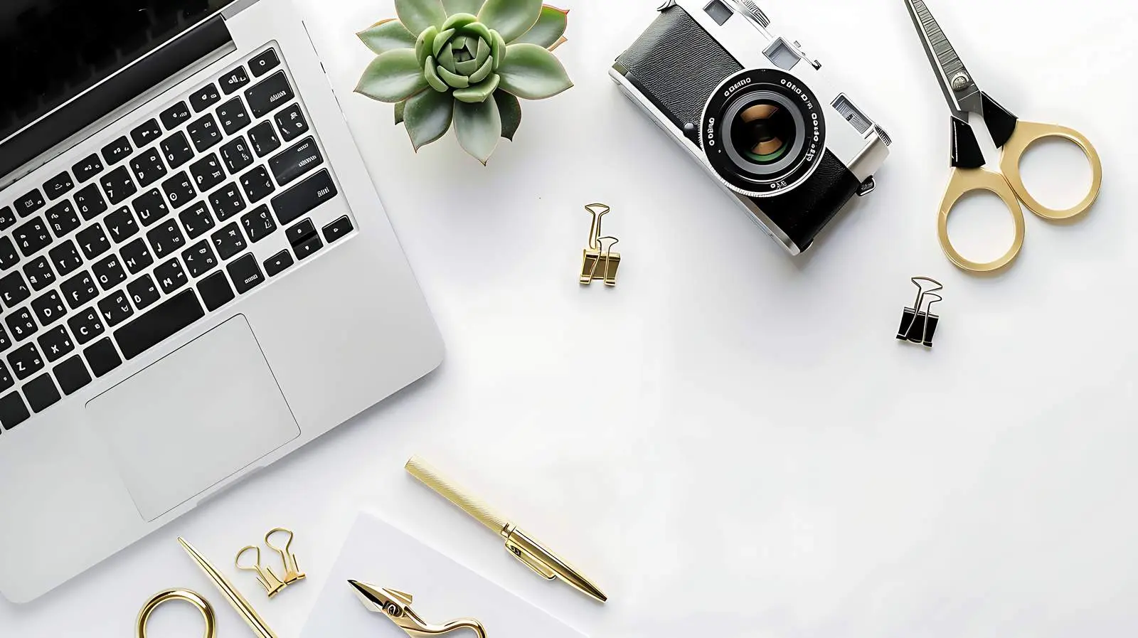 Feminine Desk Workspace with Succulent and Laptop – free retro image from Dotvec