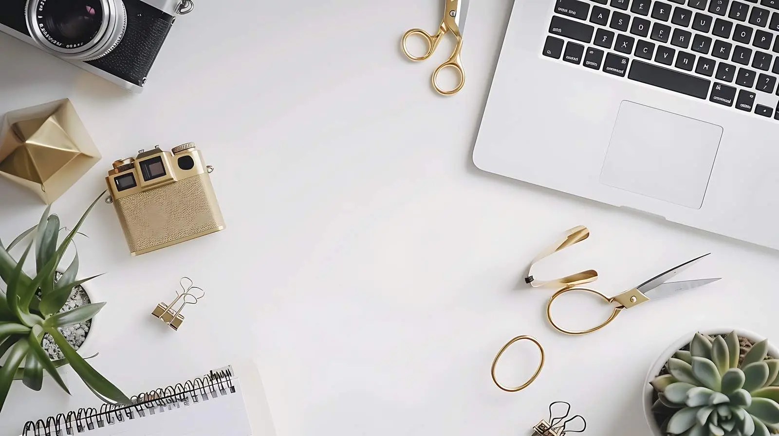 Feminine Desk Workspace with Laptop and Succulent – free retro image from Dotvec