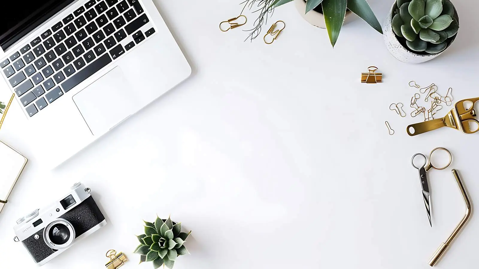 Feminine Desk Workspace with Succulent and Retro Camera – free retro image from Dotvec