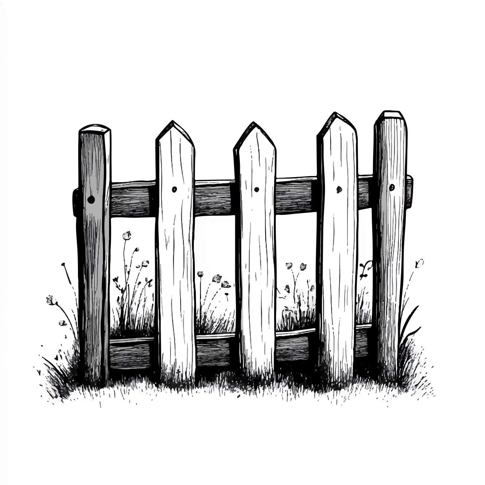 Black and White Cartoon Fence Illustration — free download from Dotvec