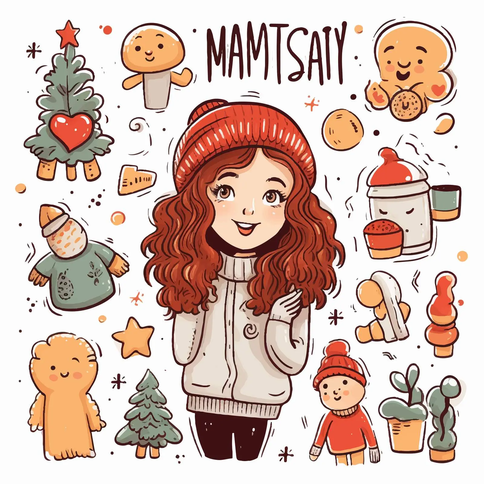 Festive Doodle Sticker Set with Beautiful Girl — free download from Dotvec