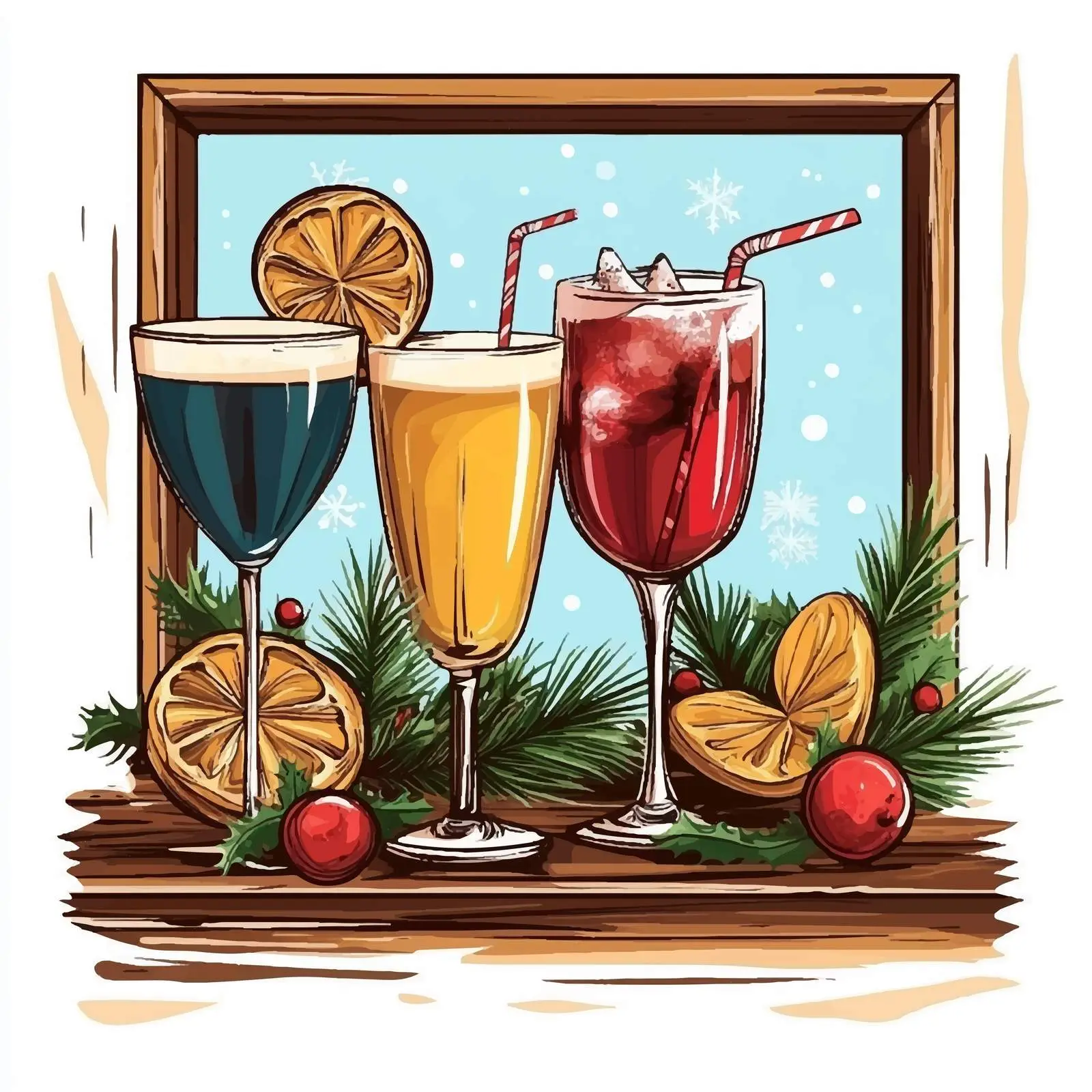 Festive Drinks with Christmas Decor Vector Illustration – free traditional drink image from Dotvec