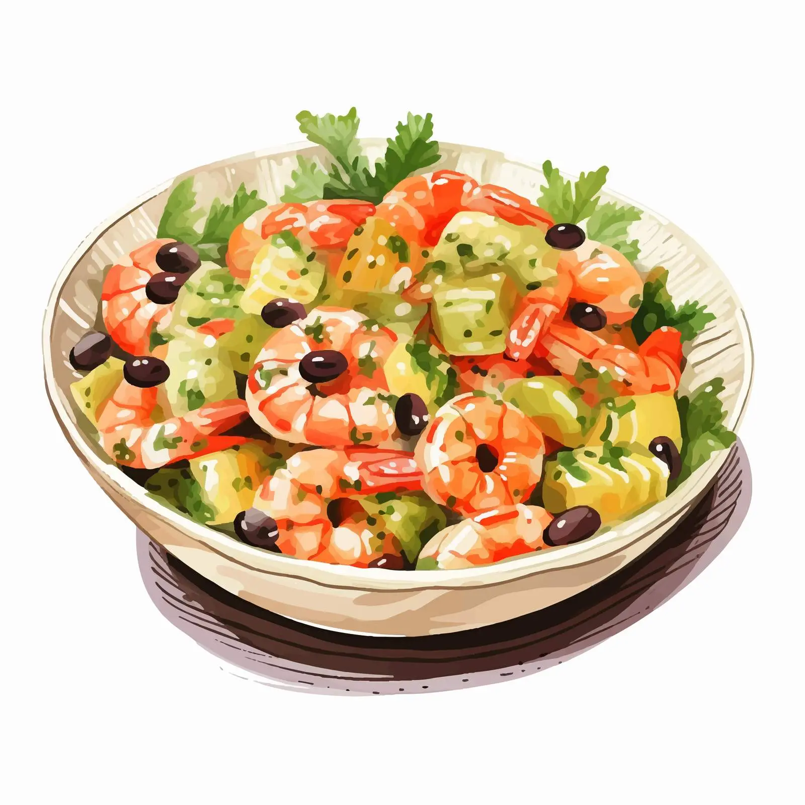 Olivier Salad with Herbs and Shrimps Vector — free download from Dotvec