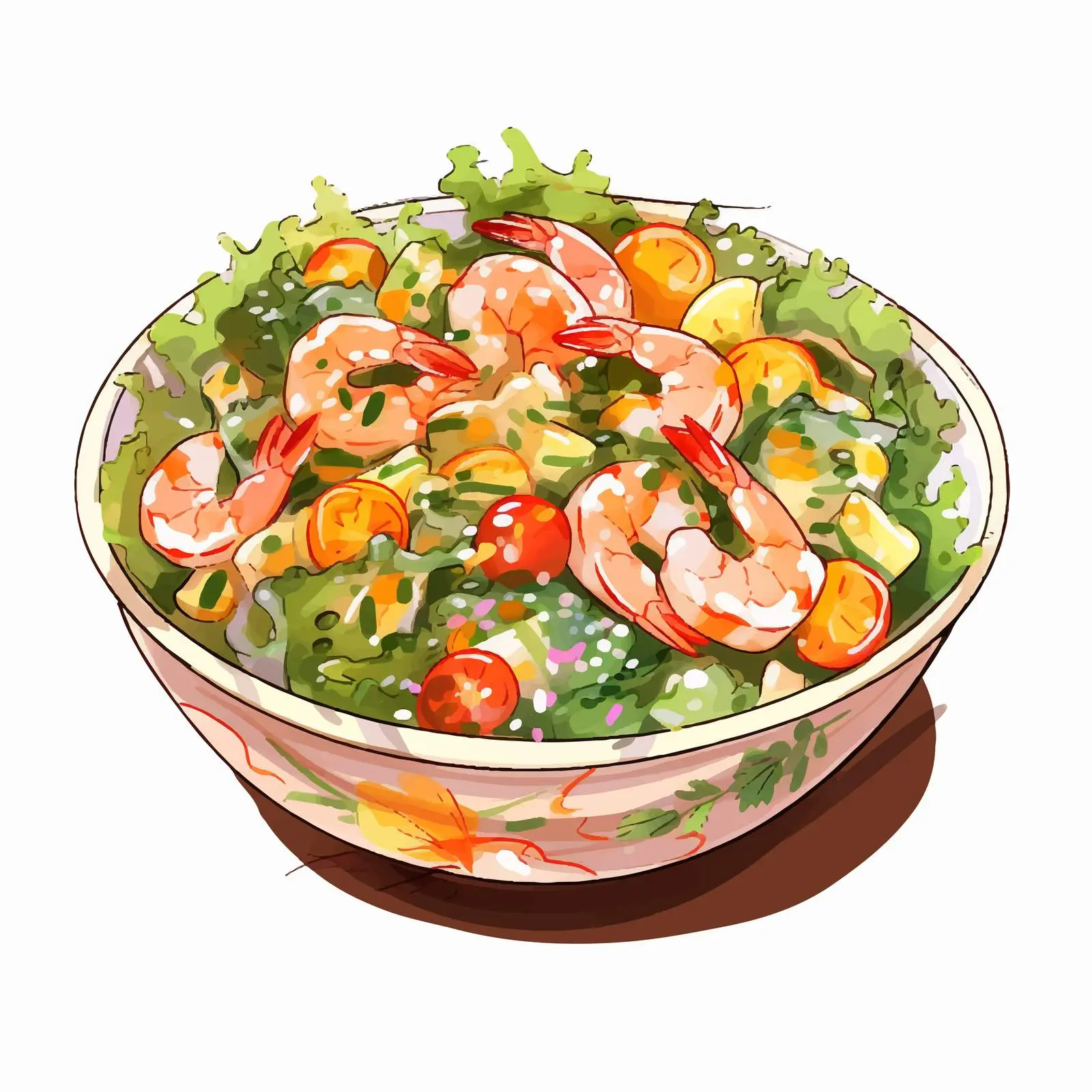 Festive Olivier Salad with Herbs and Shrimps – free culinary illustration image from Dotvec
