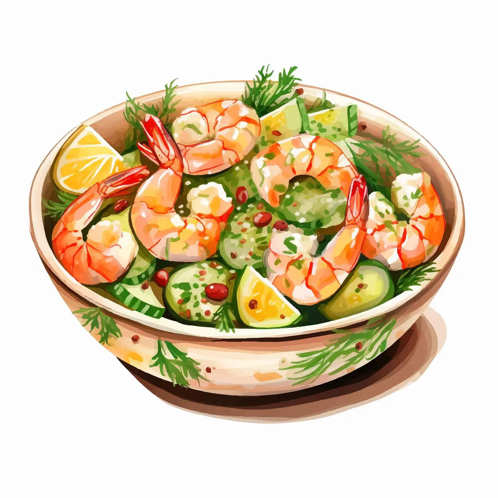 Festive Olivier Salad with Herbs and Shrimps – free artistic food image from Dotvec