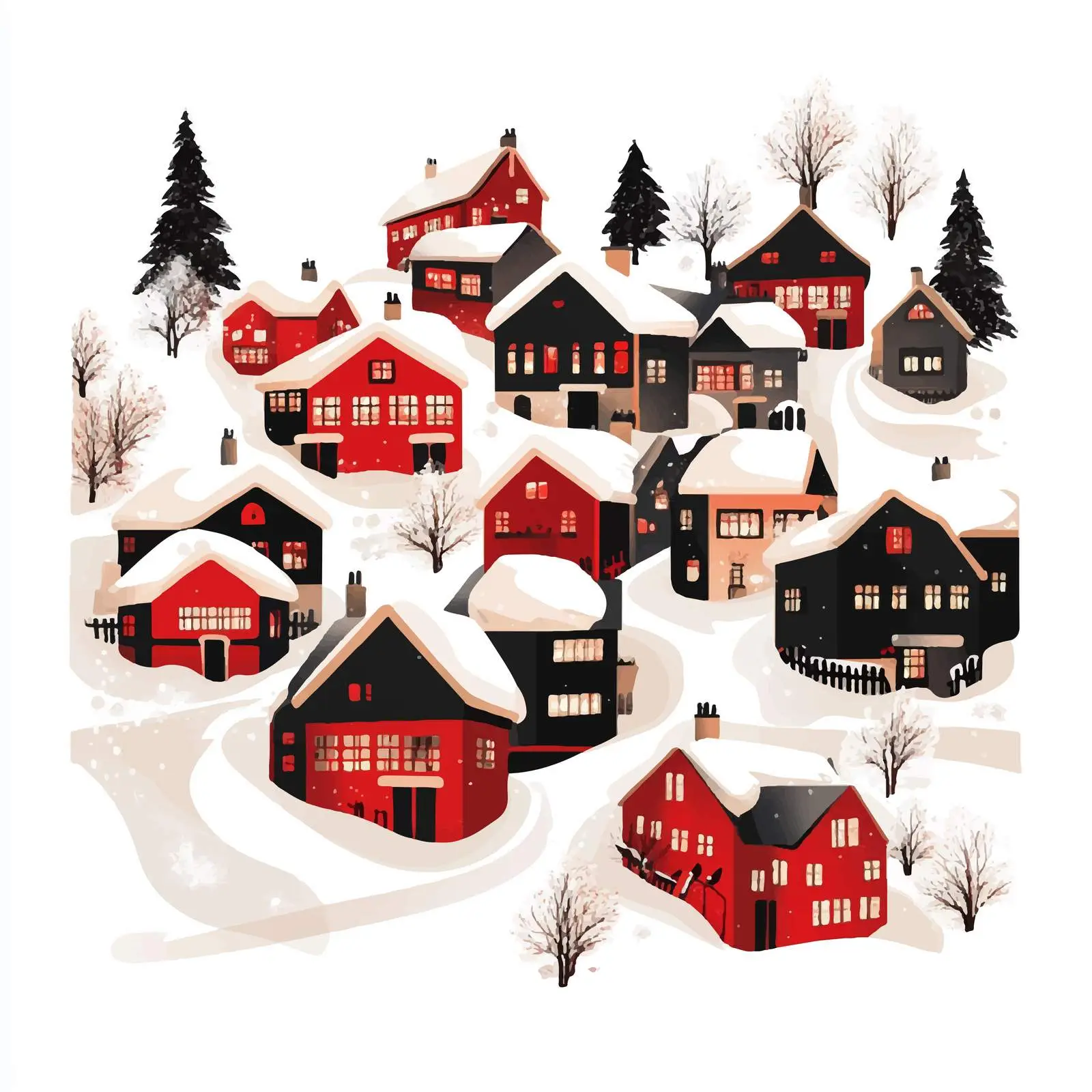 Festive Village Scene with Holiday Houses — free download from Dotvec