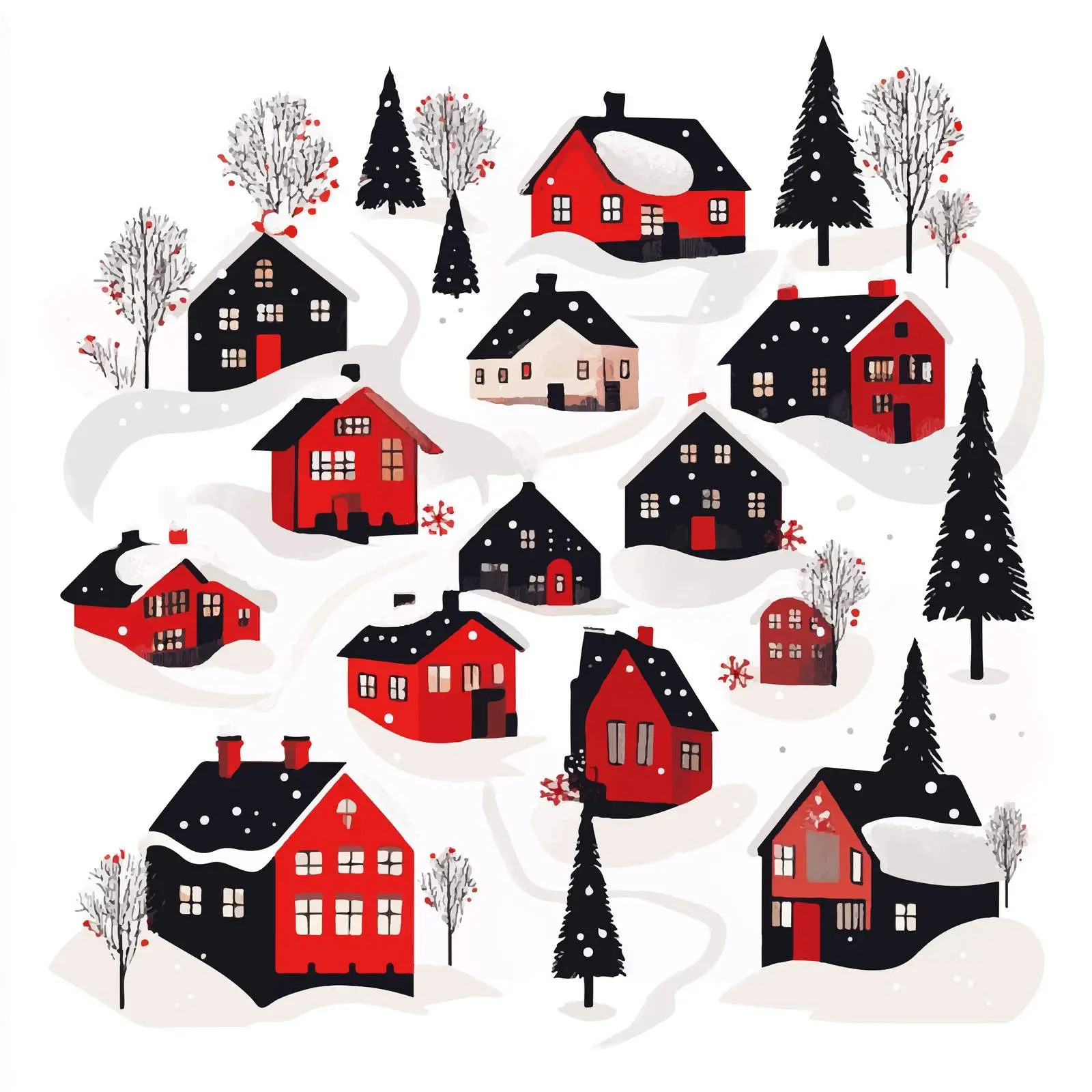 Festive Village Scene with Holiday Houses — free download from Dotvec