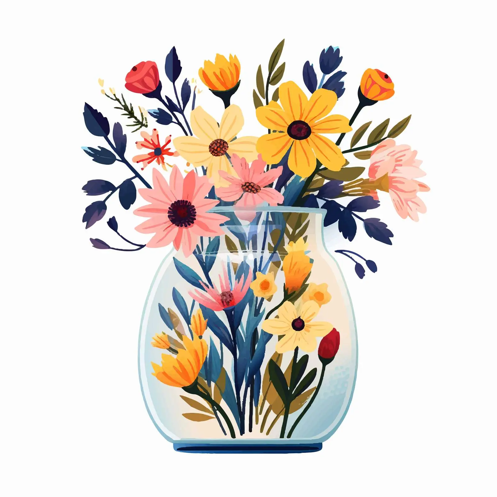 Meadow Flowers in Glass Vase Illustration – free vase design image from Dotvec