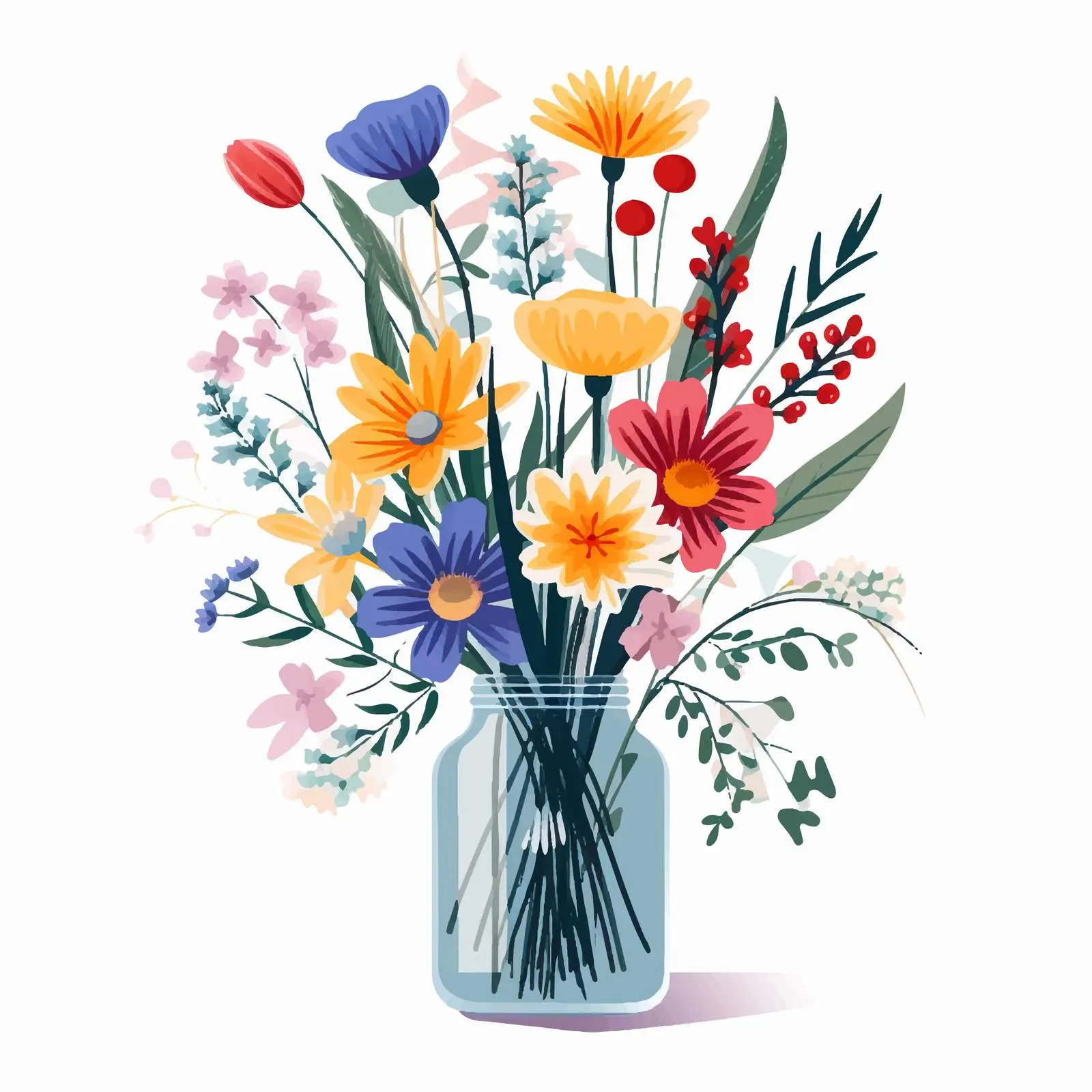 Meadow Flowers in Glass Vase Vector — free download from Dotvec