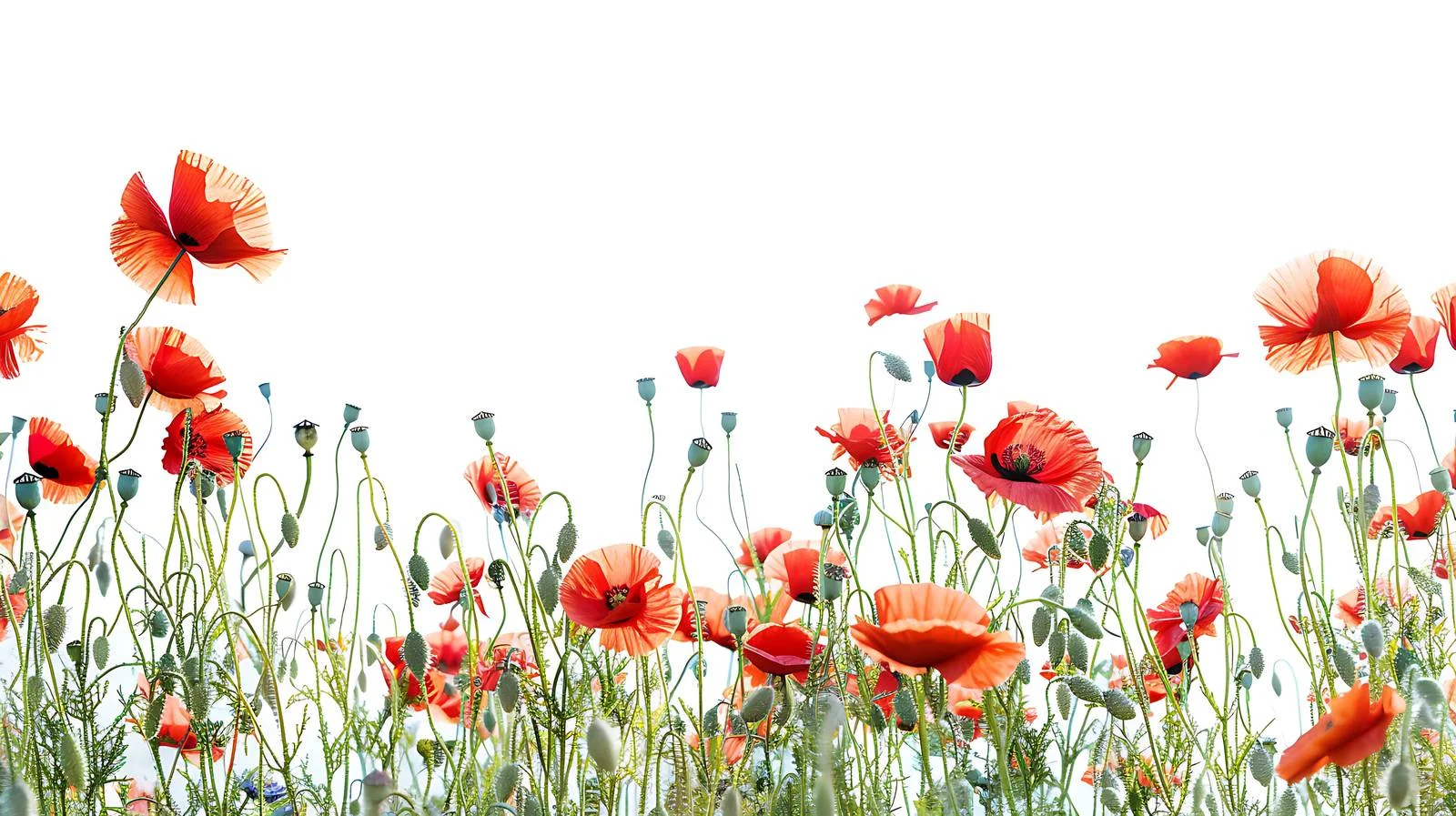 Vibrant Poppy Field Against Clear Blue Sky – free poppy petals image from Dotvec