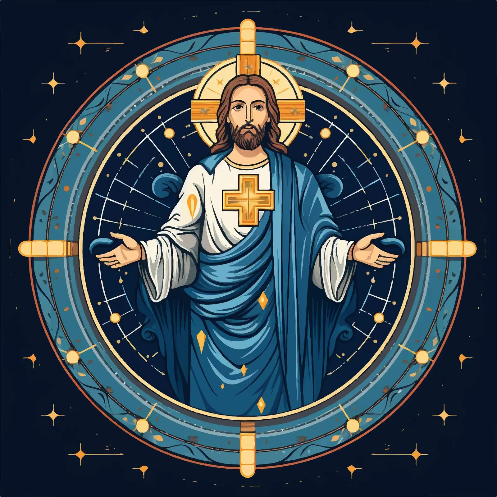 Jesus Illustration on Dark Blue Background – free religious vector image from Dotvec