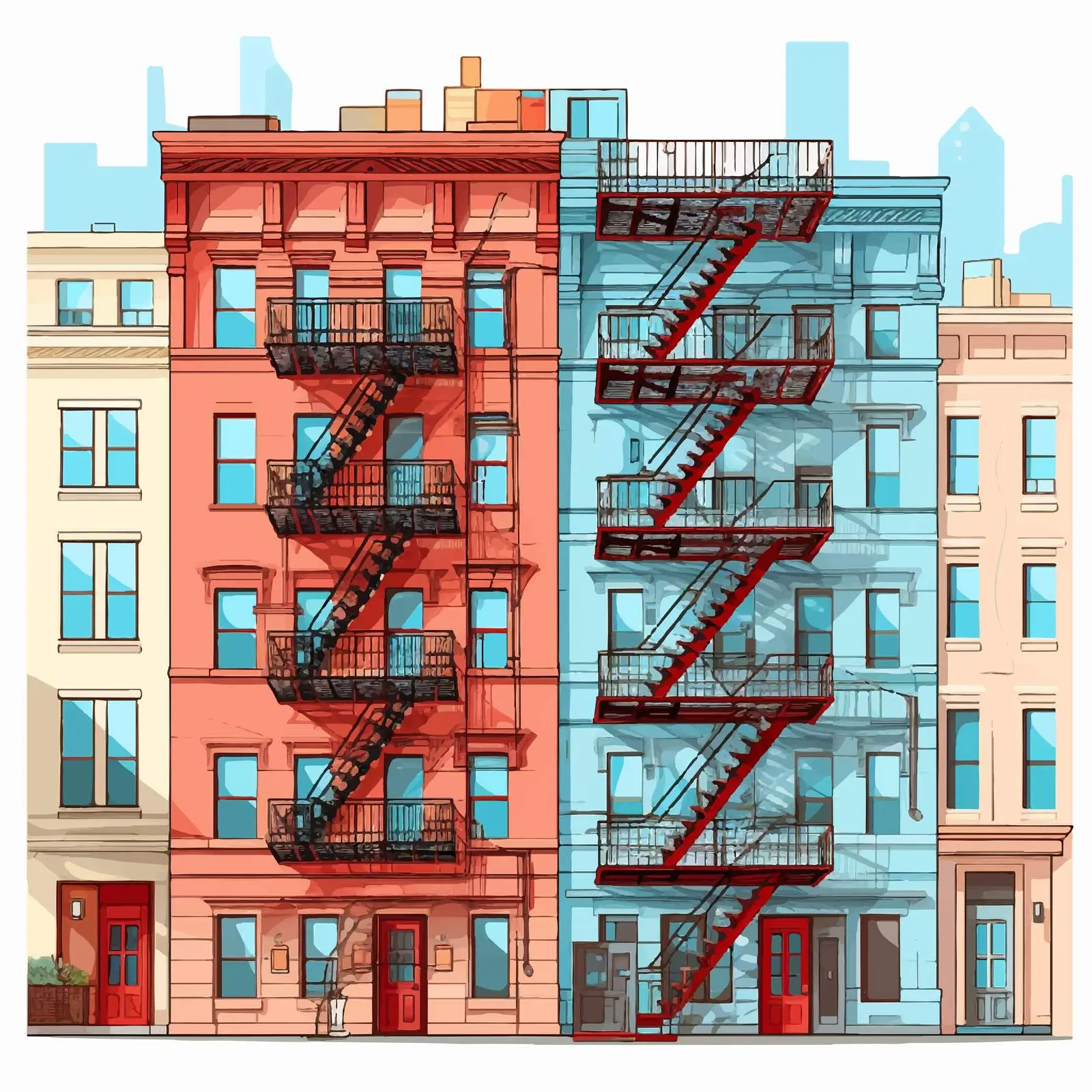 Fire Escape Illustration on Apartment Side — free download from Dotvec