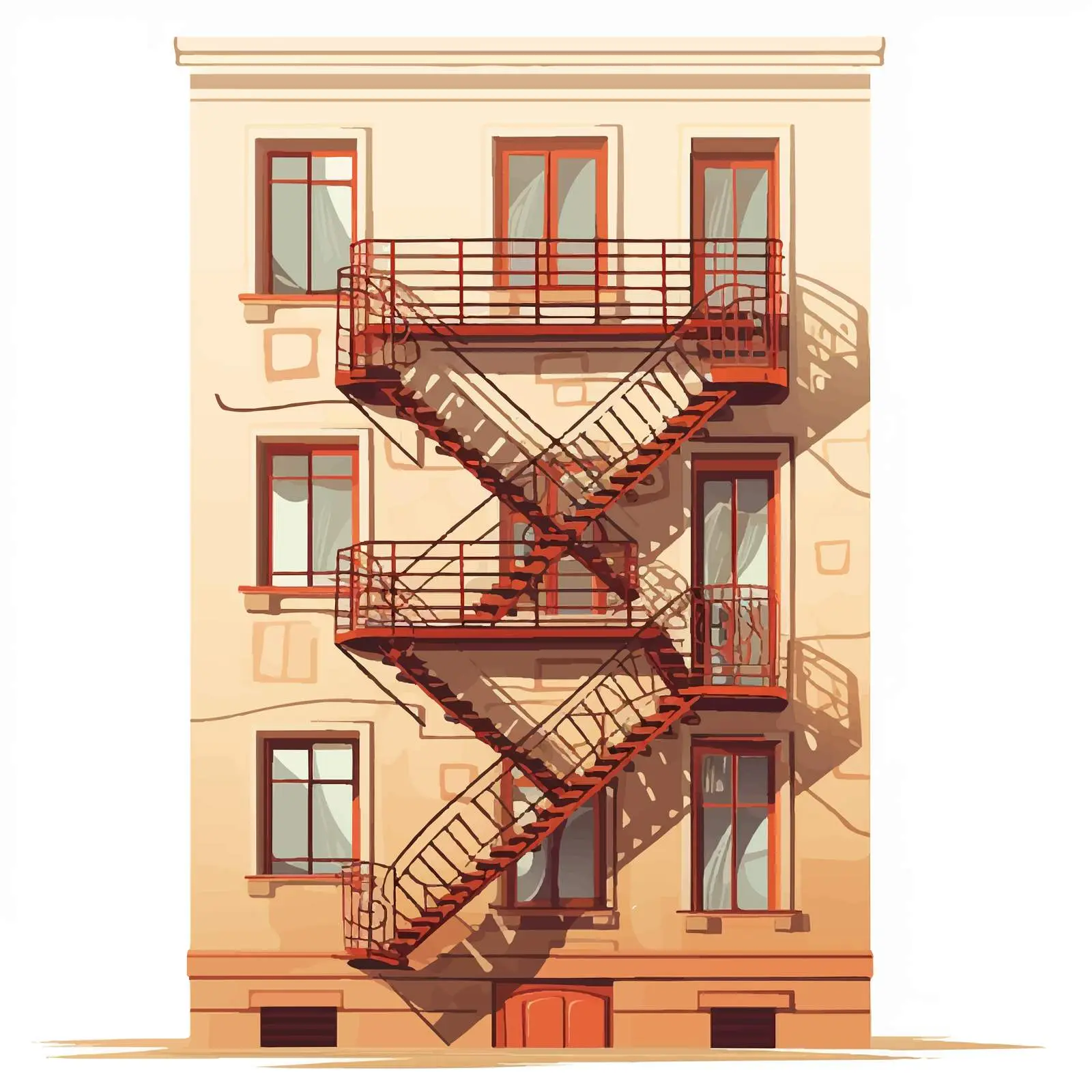 Fire Escape Illustration for Apartment Buildings – free safety illustration image from Dotvec