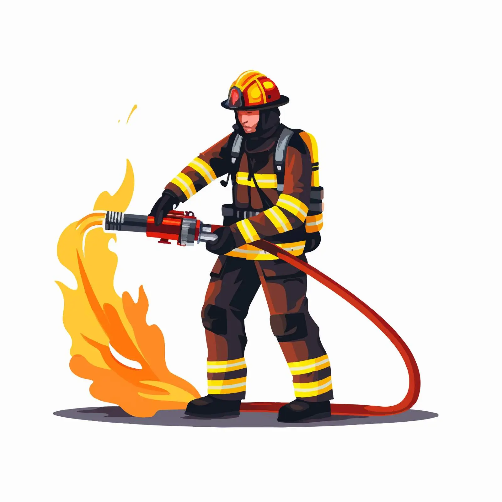 Firefighter Extinguishing Flames with Hose – free firefighting image from Dotvec