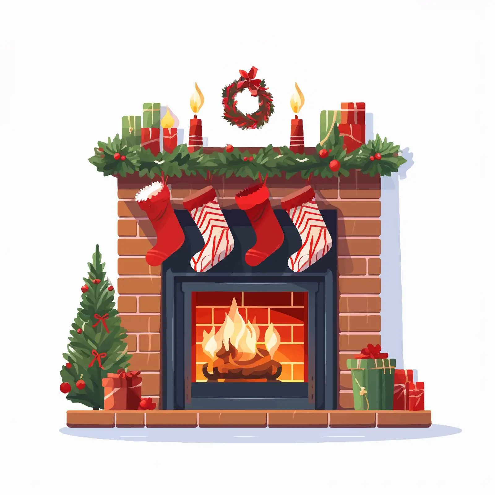 Christmas Decorated Fireplace Vector Illustration — free download from Dotvec
