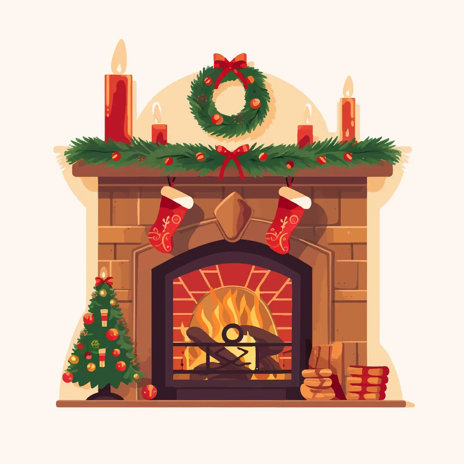 Christmas Fireplace Vector Illustration with Decorations — free download from Dotvec