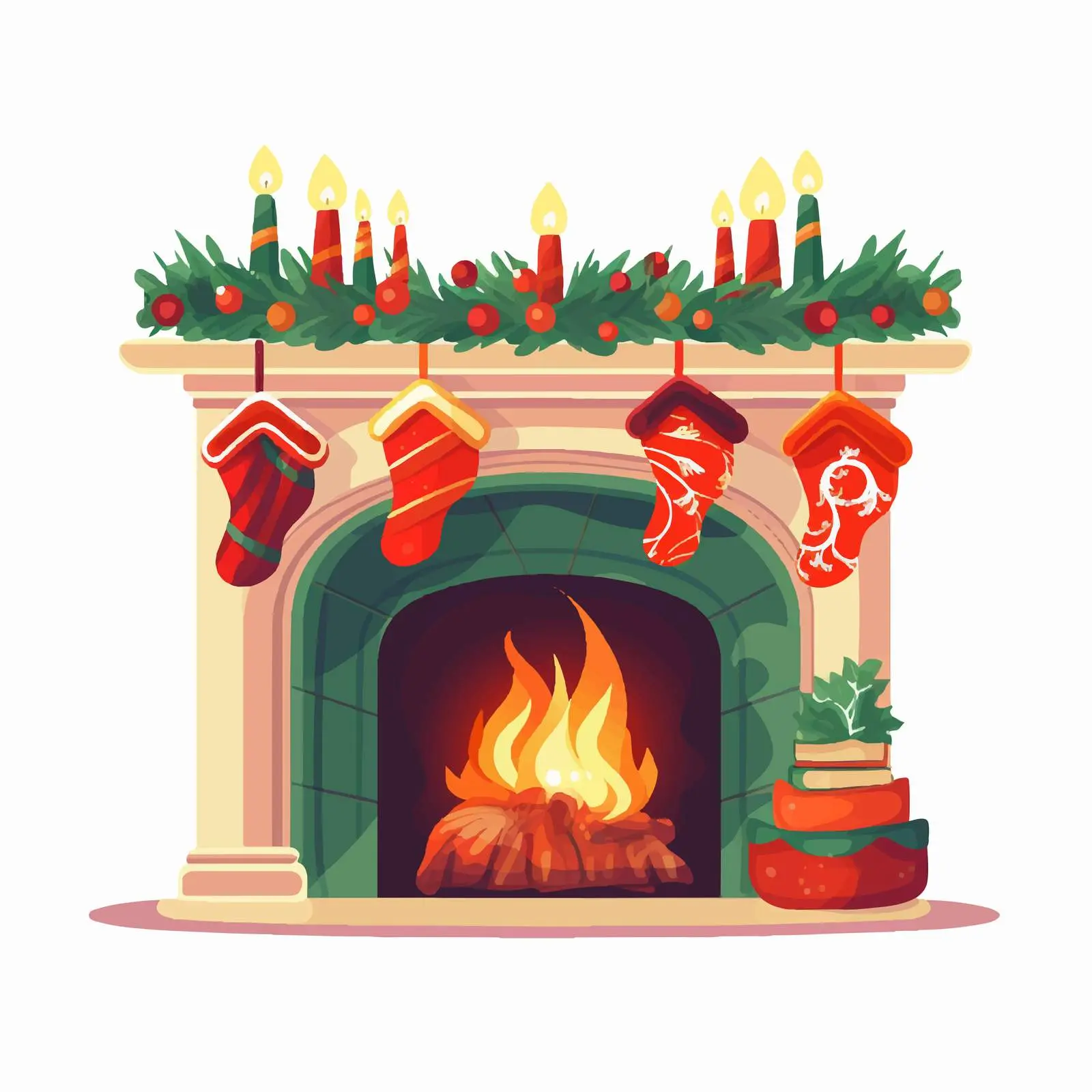 Christmas Fireplace Decorations Flat Vector Illustration — free download from Dotvec
