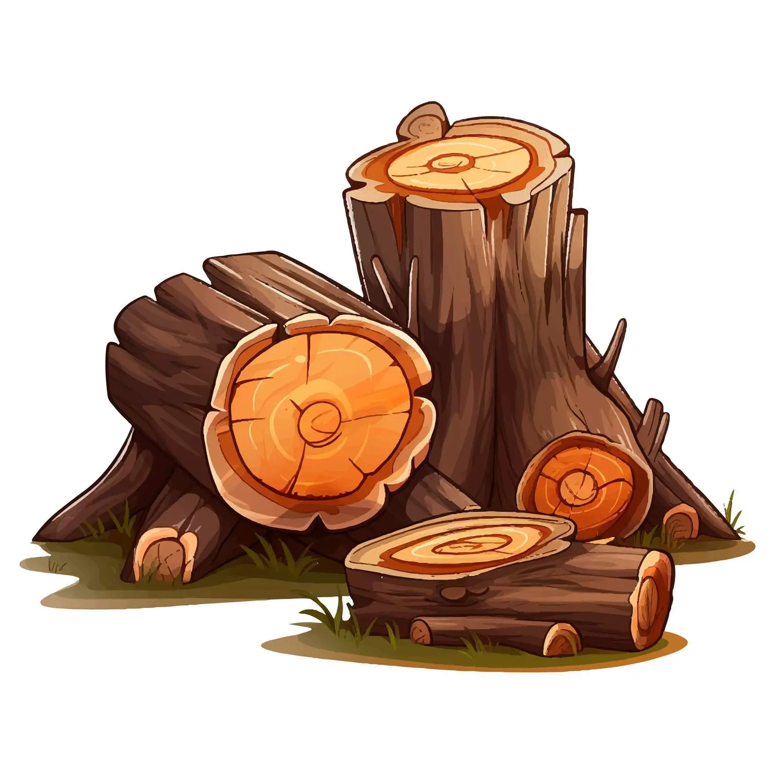 Cartoon Firewood and Tree Stump Vector Illustration — free download from Dotvec