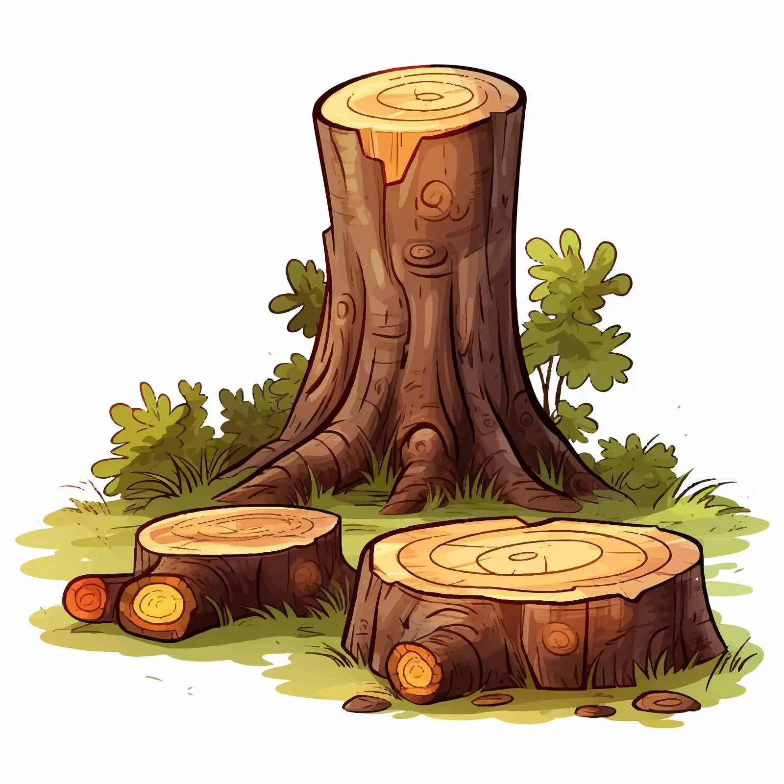 Cartoon Firewood and Tree Stump Illustration – free forest life image from Dotvec