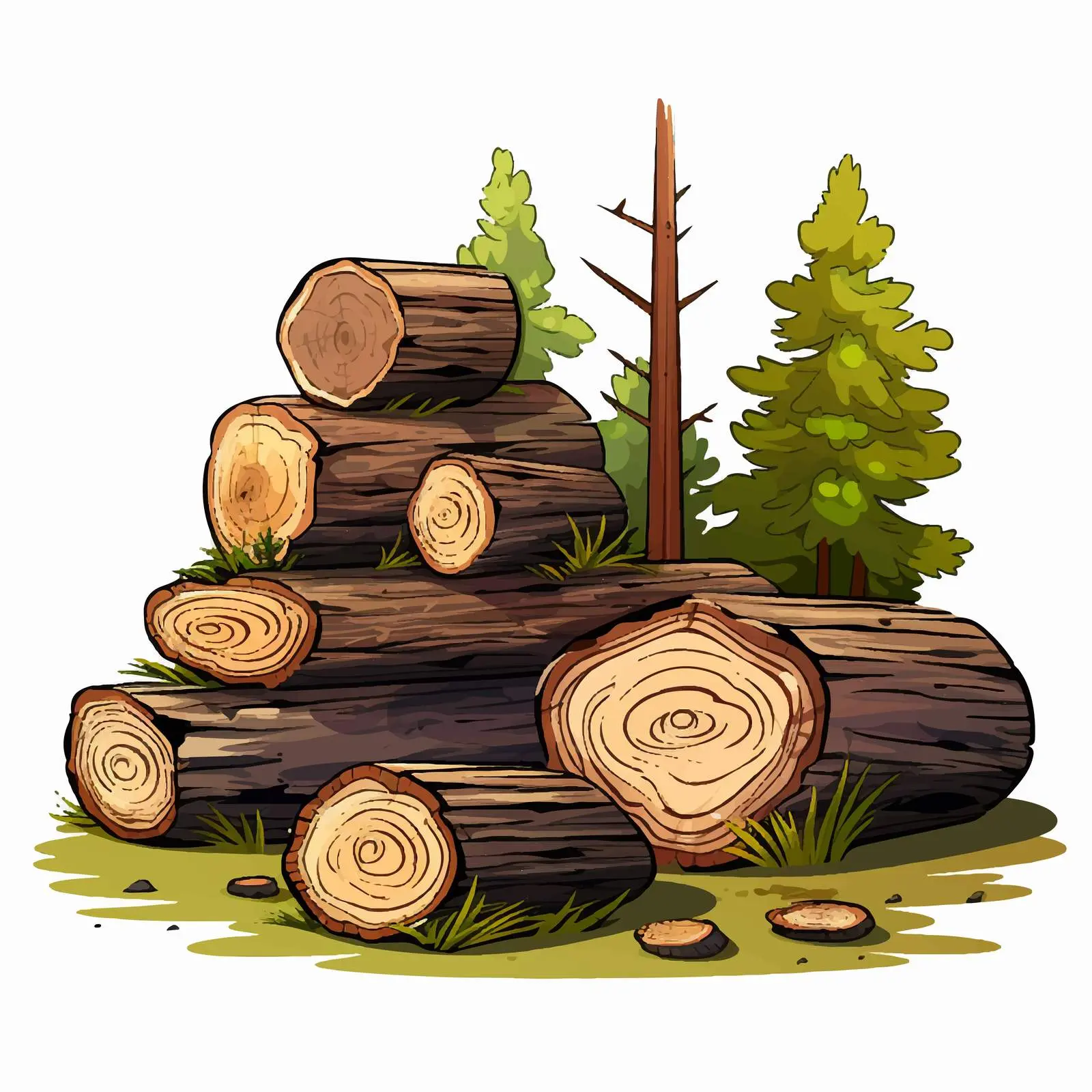 Cartoon Vector of Firewood and Tree Stumps — free download from Dotvec