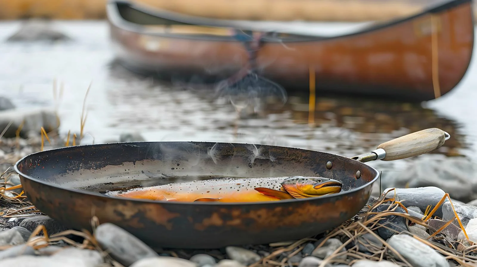 Rustic Outdoor Fish Cooking by Canoe — free download from Dotvec