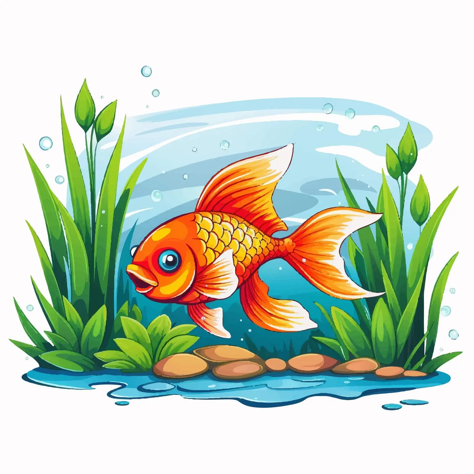 Fish in the Pond Cartoon Vector Illustration — free download from Dotvec