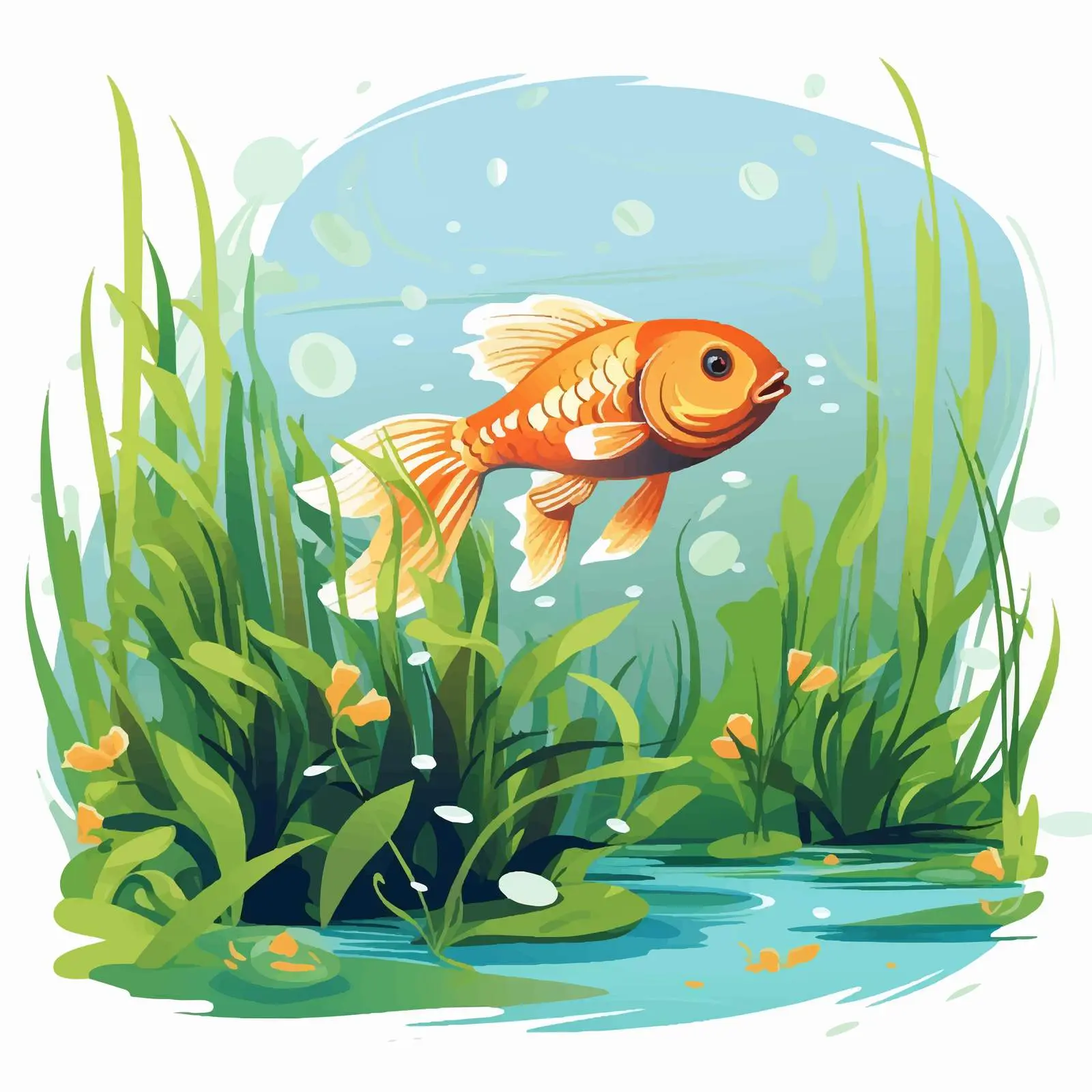 Cartoon Fish in Pond Vector Illustration — free download from Dotvec